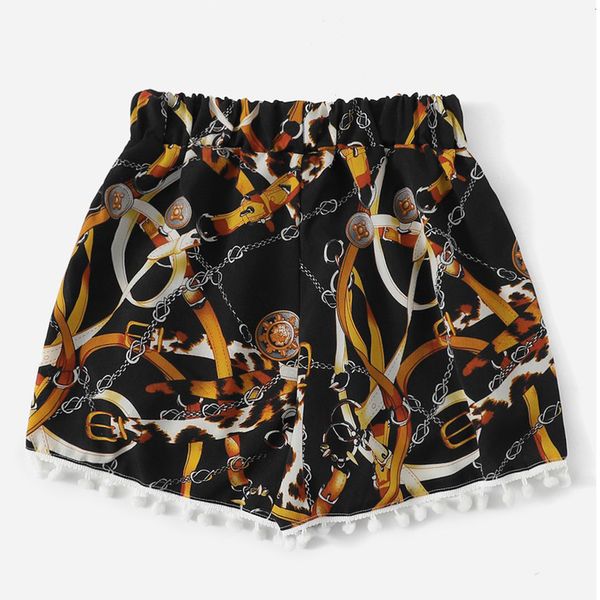 

womens shorts chain printing mid waist loose shorts elastic waist ringer a-line elegant casual fashion lady women, White;black