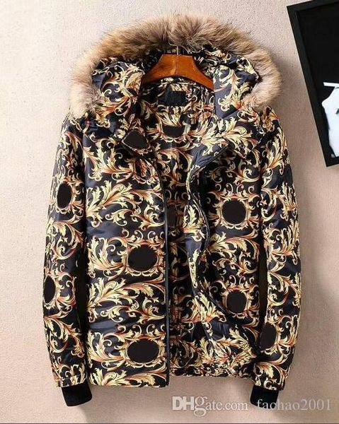 

winter trend men's fur collar hooded white goose down jacket coat fashion personality color coat size m - 3xl, Black