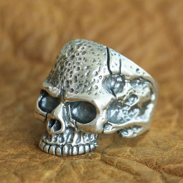 

wholesale- sterling silver high details skull ring mens biker punk ring ta118 us size 7 to 15, Golden;silver