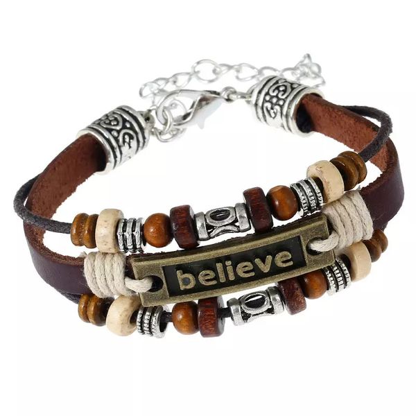 

new believe leather bracelets multilayer handmade beads charm adjustable friendship bracelet for men women jewelry, Golden;silver