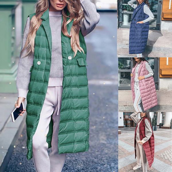 

new women light quilted waistcoat button up mid-long vest winter warm outwear vn 68, Black;white