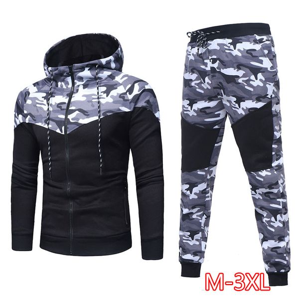 

men track suit hooded jacket sweatsuit sports suits new sportwear men's jogger set camouflage tracksuit men clothes, Gray