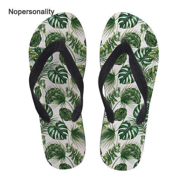 

nopersonality tropical leaves pattern flat home slippers soft nonslip summer beach flip flops lightweight female flipflops, Black