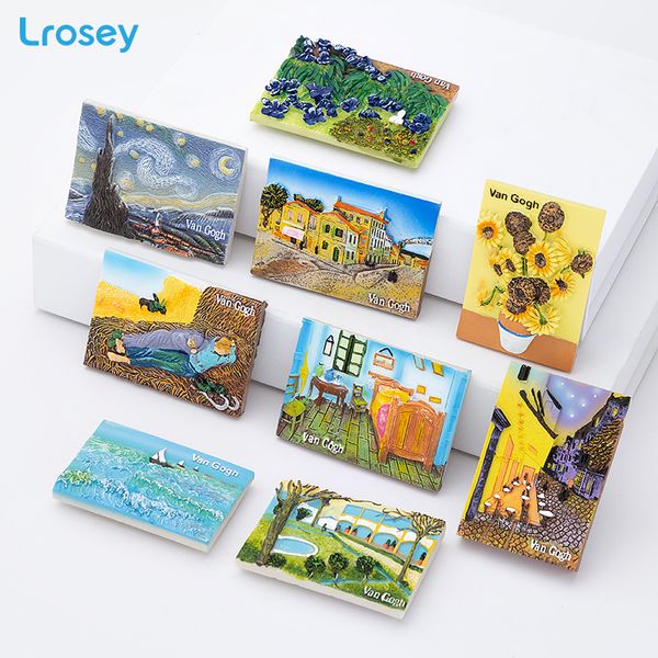 

3d fridge magnet souvenir home decor diy resin magnetic message sticker van gogh oil painting series travel refrigerator magnets
