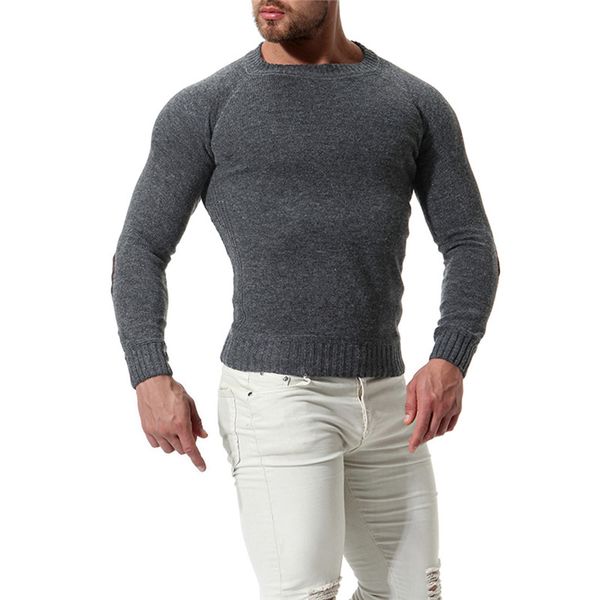 

2018 autumn men's cotton business slim sweater casual men round neck solid color long-sleeved knit bottoming shirt for male, White;black