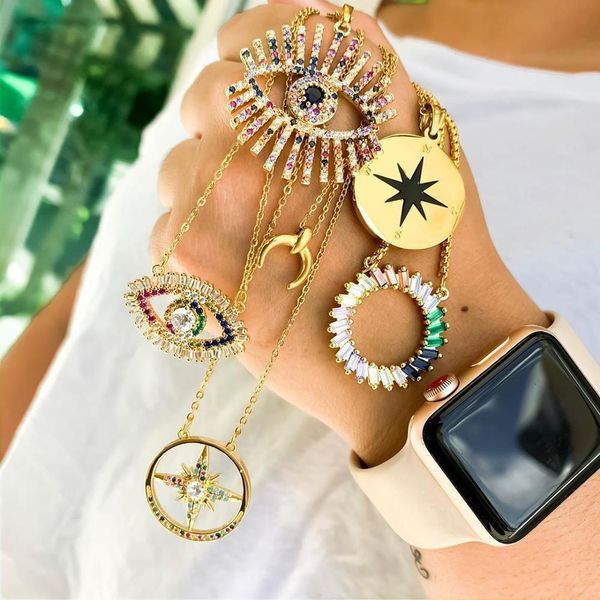 

dvacaman trendy gold multilayer mom necklaces boho crystal eye drop pendant africa necklaces for women 2019 choker jewelry gifts, Silver