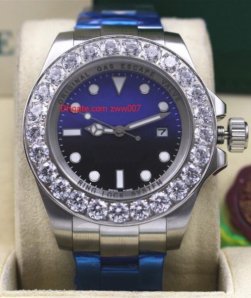 

factory maker wristwatch 44 mm black blue dial watches large diamond 116660 asia 2813 automatic mens watch luminous watches, Slivery;brown