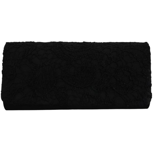 

satin floral lace clutch bag evening purse ladies party wedding women, black