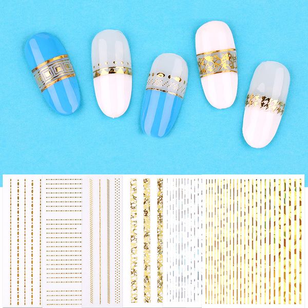 

1 sheet mixed patterns transfer decals 3d nail stickers gold metal self-adhesive stripe shape nail art diy design decoration, Black