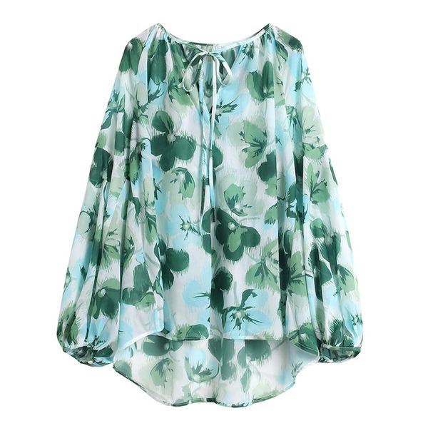 

women's blouses & shirts perhaps u women light green blouse v-neck floral print lantern long sleeve shirt summer vocation b0821, White