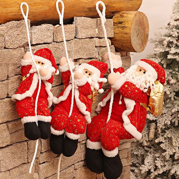 

xmas santa claus climbing on rope ladder christmas cloth doll pendant christmas trees hanging home party ornamentation