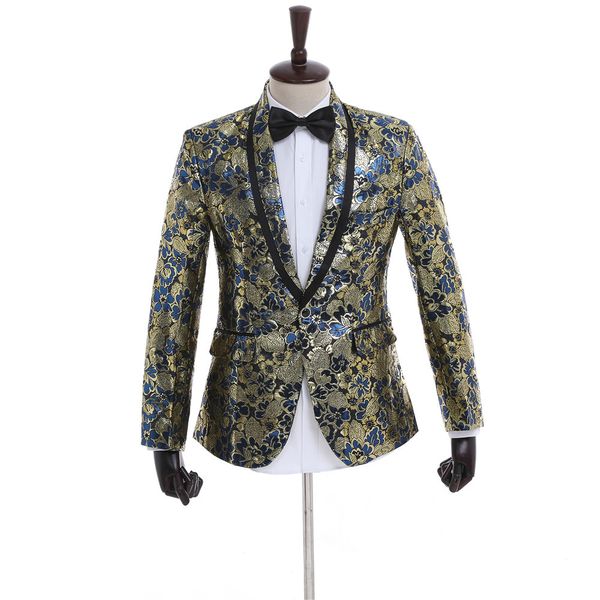 

men's suits & blazers fashion male banquet single button suit coats color printing slim fit blazer jacket nightclub man dj performance, White;black