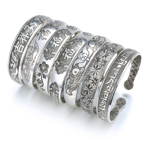 

in stockpure silver open bracelet antique collection silver baifu carved bracelet combination jewelry manufacturers wholesale, Golden;silver