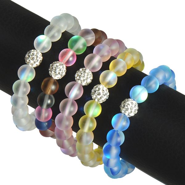 

frosted stone white mermaid transparent beads glass bracelet holographic mystic aurora bead borealis gift stretch bracelet, Black