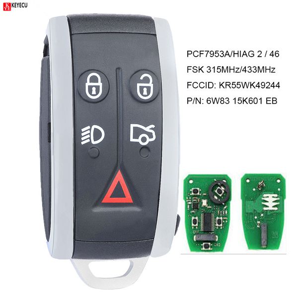 

keyecu smart remote key 315mhz/433mhz pcf7953a 5 button for xf xfr xk xkr 2009 2010 2011 2012 2013 - fcc:kr55wk49244
