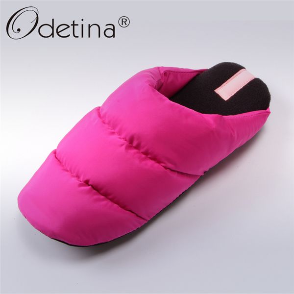

odetina 2018 new winter floor slippers women lover waterproof men keep warm down indoor home slippers light soft autumn mx200425, Black