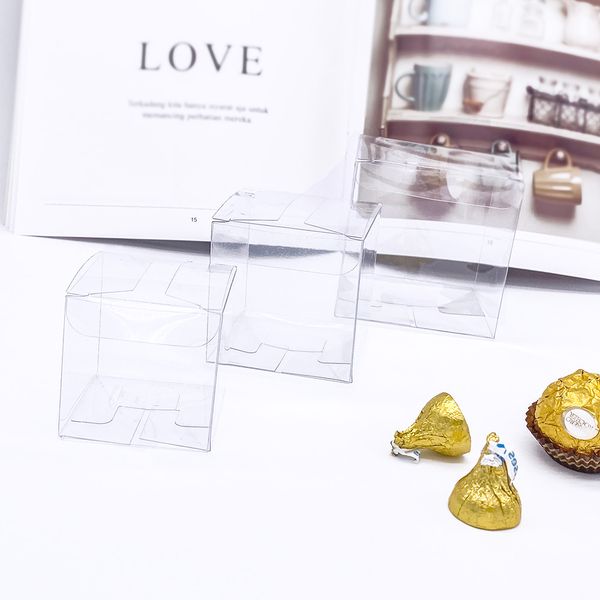 

50pcs/lot transparent clear gift candy box square pvc chocolate bags boxes for xmas new year favor party event caja de dulces