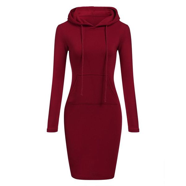 

women's hooded long-sleeved warm fleece sweater sweatshirt dress with pocket slim figure-flattering slim bodycon dress, Black;gray