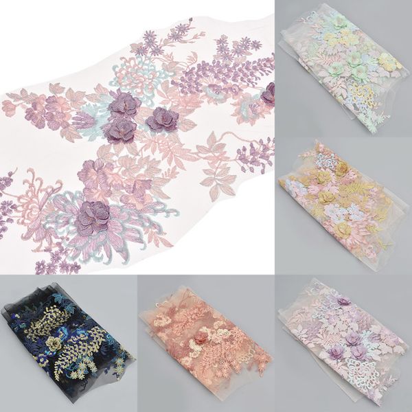 

30x130cm 3d embroidered elegant flower lace appliques patch fabric for wedding dress diy home decoration, Black;white