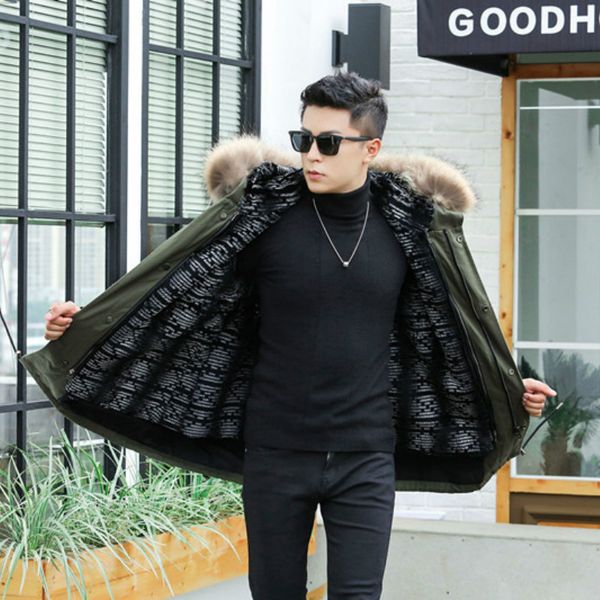 

coat raccoon rex collar real fur parka plus size winter jacket men casaco a-052 yy2082, Black