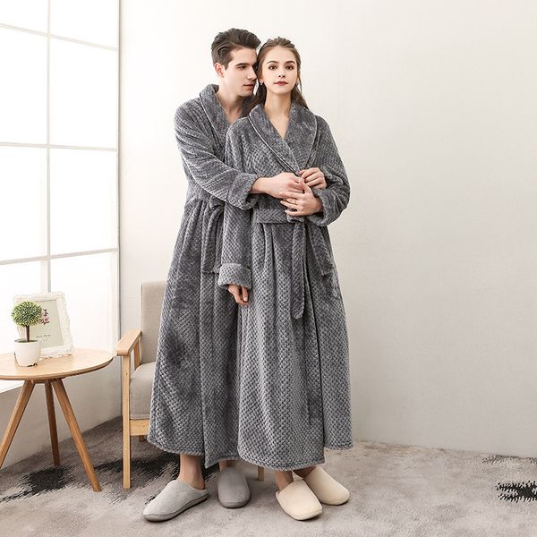 

man and woman flannel plus size bath robe winter long bathrobe dressing gown womens robes sleepwear female pajamas cotton, Black;red