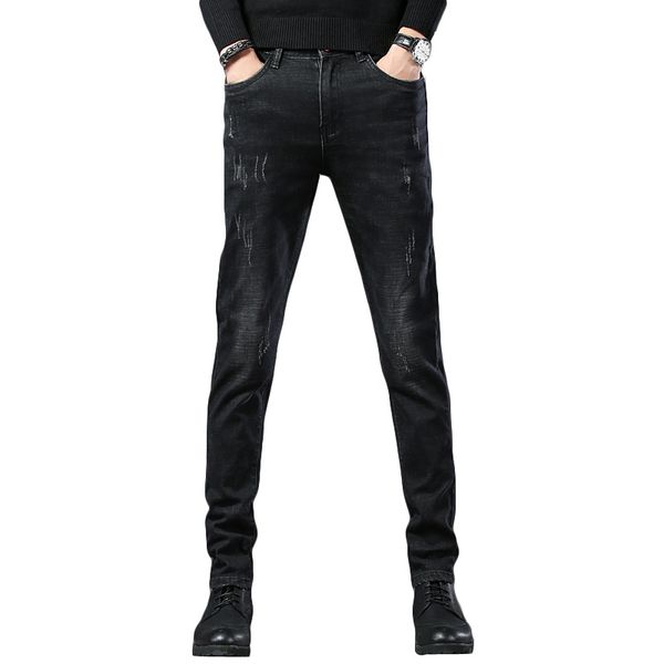 

2019 foreign trade supply of goods korean-style men's elasticity slim fit cowboy trousers youth fashion cat whisker skinny pants, Blue