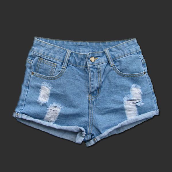 

fashion 2018 european and american summer wind female blue medium waist denim shorts women worn loose burr hole jeans shorts