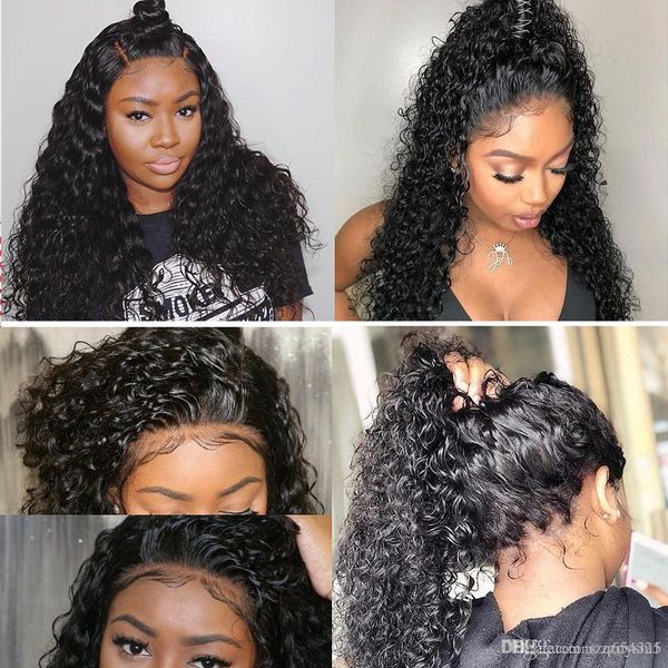 

lace frontal wigs closure with baby hair pre plucked deep wave curly human hair lace front wigs for black women