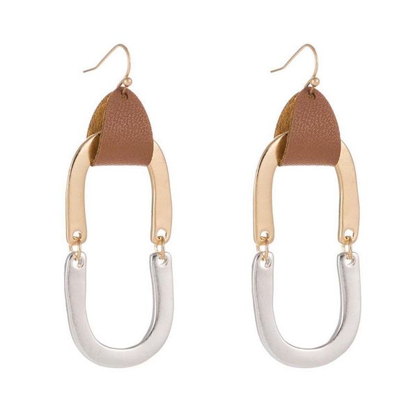 

zwpon two tone joint cutout oval earrings for women gold silver color double horseshoe earrings jewelry wholesale e7011