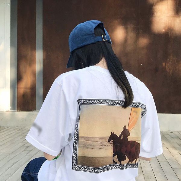 

brand fashion luxury дизайнер мужчины проверил knight tee beauty tide пляж knight printed сыпучие негабаритные с короткими рукавами женщин п, White