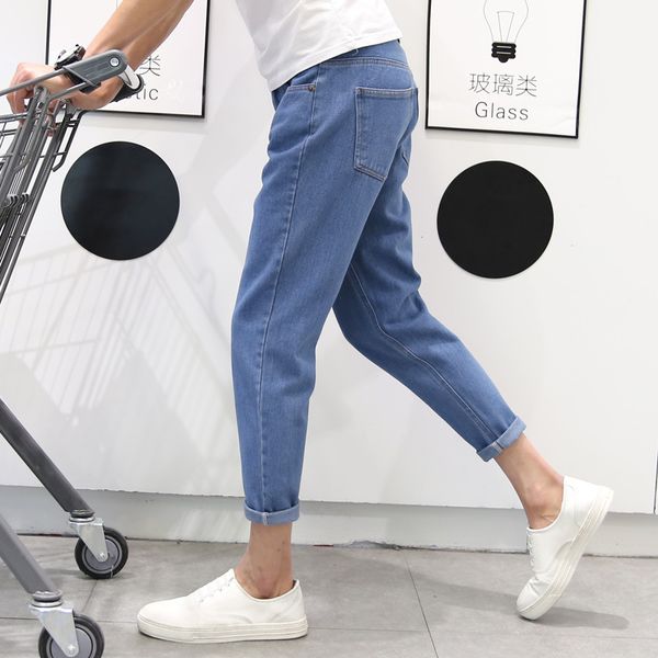 

autumn youth japanese-style harem capri pants boy's students 9 pants men loose-fit skinny jeans men's, Blue