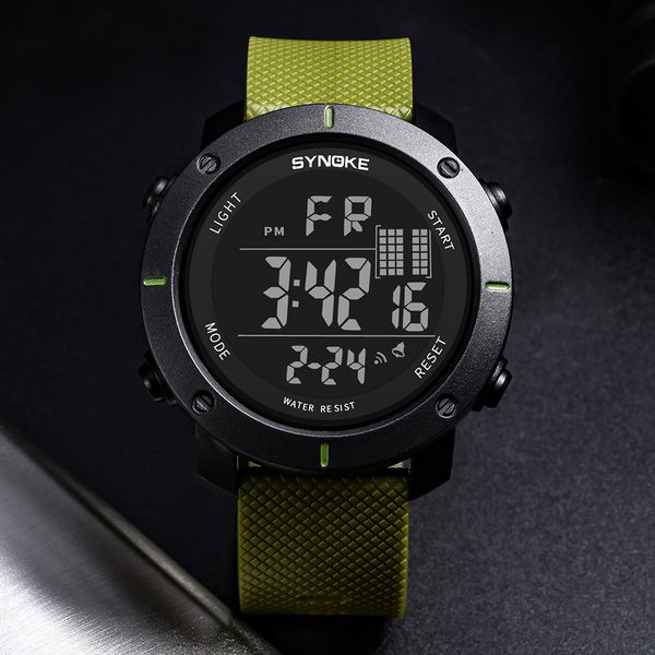 

digital watch men multi-function buckle wrist watch led digital double action fashion casual pu plastic strap round reloj, Slivery;brown