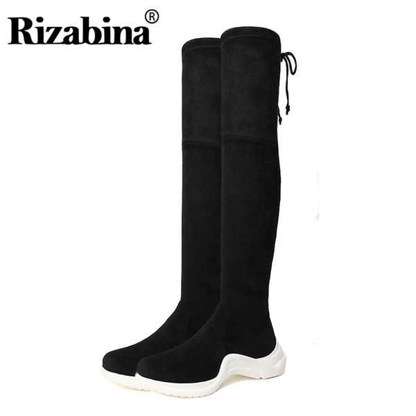 

rizabina new over the knee boots women winter warm long boots zipper thick sole shoes woman slim thigh high size 34-39, Black