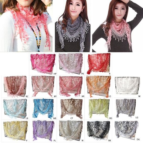 

women lace sheer floral triangle veil mantilla scarf shawl wrap tassel