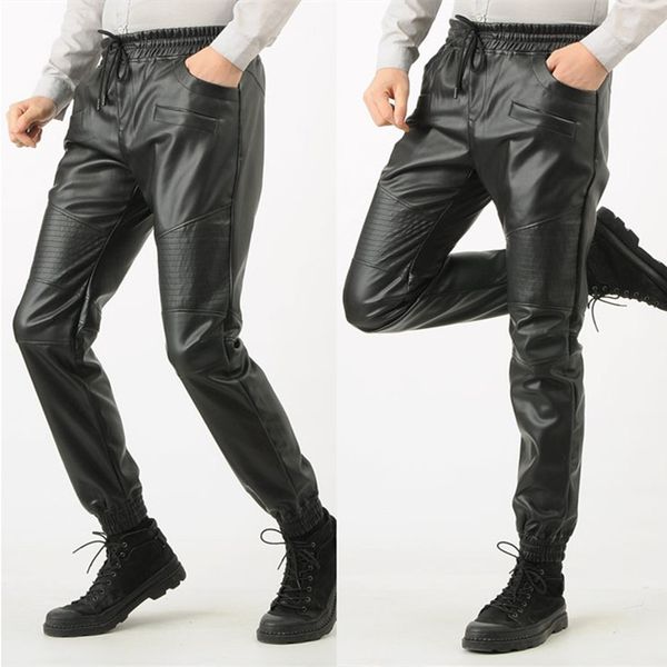 

faux pu leather harlan pants men black spring fall male trousers mens hip hop fashion casual streetwear motorcycle
