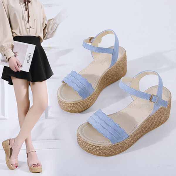 

wedge sandals female high-heeled fairy wind 2020 new summer wild net red word belt super fire thick bottom ins tide, Black