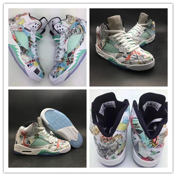 

new jumpman v 4 coquettish colorgraffiti light green basketball shoes 5s trainers mens sports fashion sneakers size 7-13