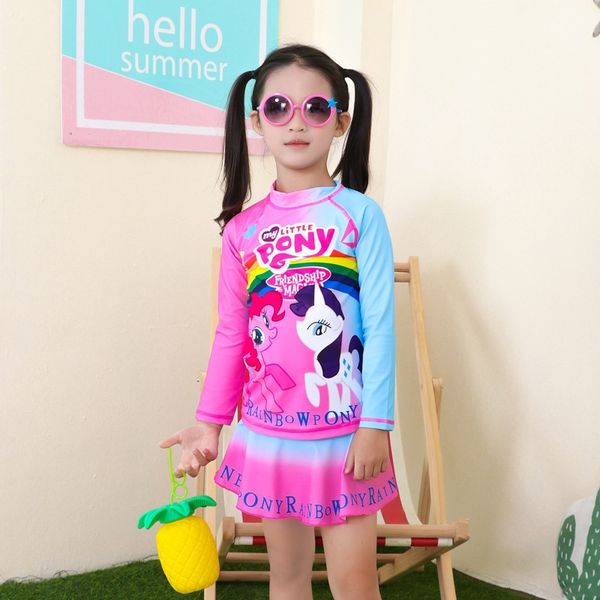 

children's split skirt short skirt long sleeve children's swimsuit 5-13 years old high elasticity girl swimsuit blisters, White;black