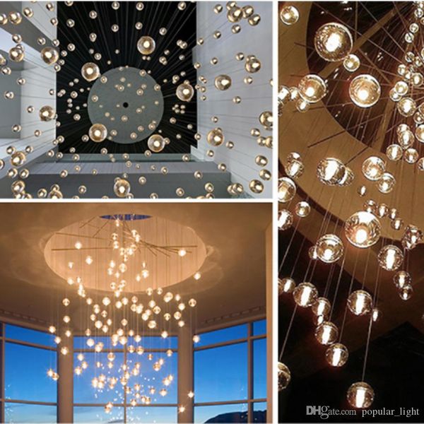 

led crystal glass ball pendant lamp meteor rain ceiling light meteoric shower stair bar droplight chandelier lighting ac110v-240v
