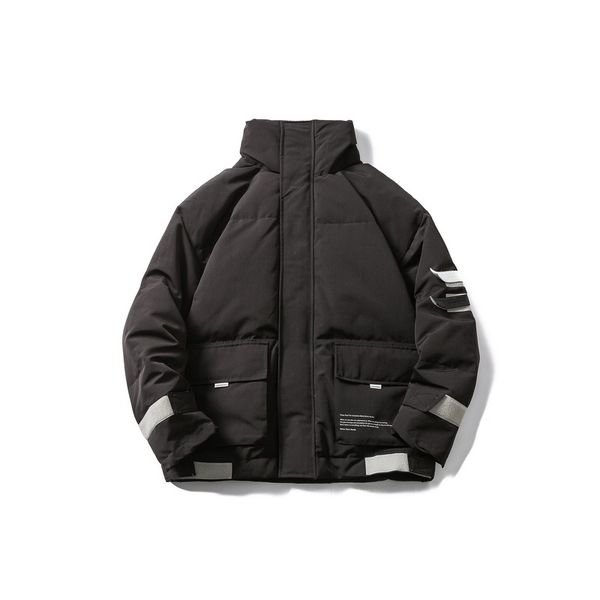 

19 winter new thick warm white duck down jacket student trend japanese contrast men's down jacket, Black