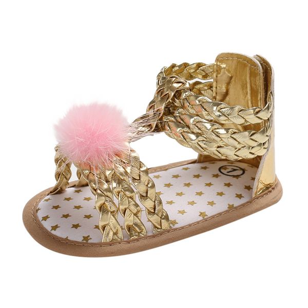 

summer baby girls sandals roman style hair ball soft bottom 2019 new children fashion shoes gold pink silver infant shoes #yl1, Black;red