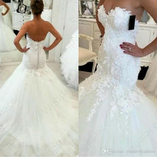 

2020 elegant lace mermaid wedding dresses african appliques sweetheart bride dresses elegant wedding gowns meerjungfrau hochzeits, White