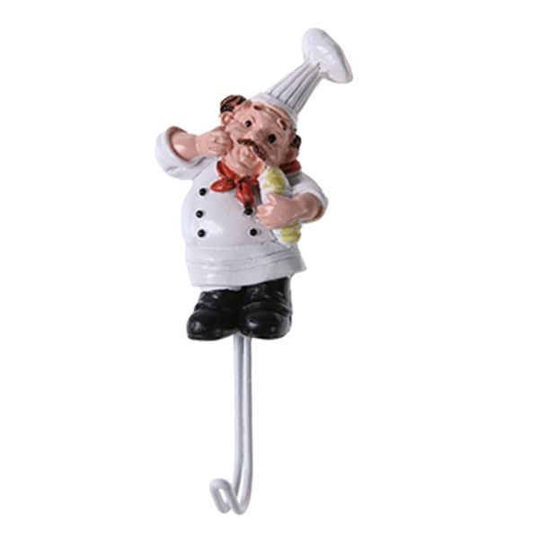 

4pcs cute cartoon chef kawaii resin metal self-adhesive wall hook wall door hangers hooks towel holder storage organizer