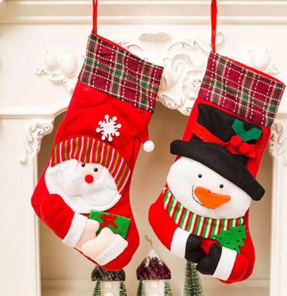 

santa claus christmas stocking bags cotton xmas hanger ornaments plush candy gifts pouch bags hanging case container organizer