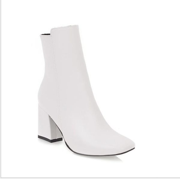 

booties, women's boots, thick heel, square head, low tube, simple, wild, Black