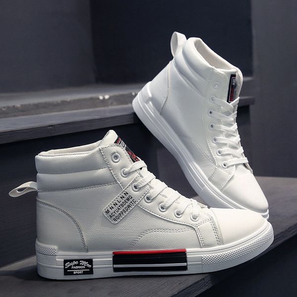 

white sneakers ankle boots for men winter boots comfortable men's lace up casual shoes leather mens winter footwear, Black