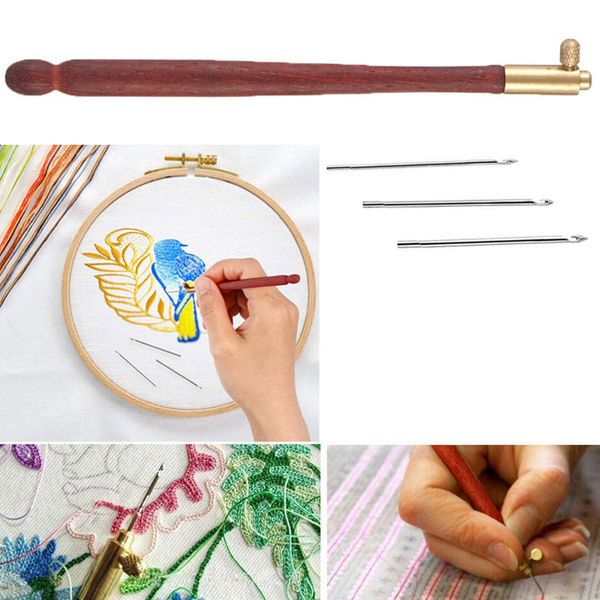 

diy sewing tools sets tambour hook with 3 needles 70 100 120 embroidery beading crochet cross stitch tools kit bs, Black