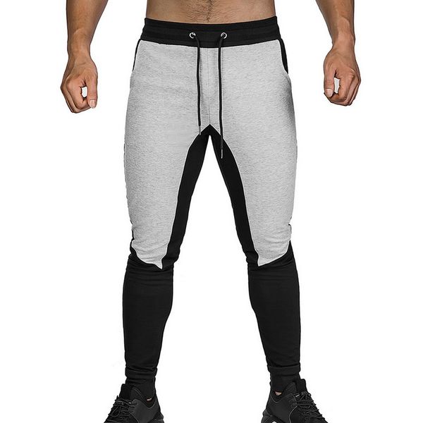 

2020 men sweatpants fashion colorblock slim fit patchwork pants joggers trackpants drawstring fitness trousers sportwear gymwear, Black