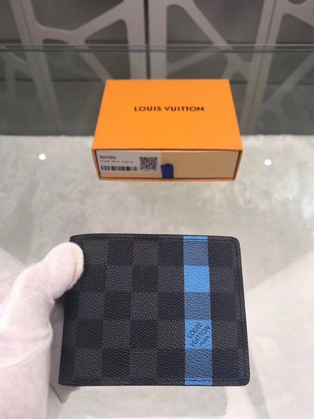 

Hot best quality black grid wallet with box men Genuine Leather square wallet top quality wallet purse men card holder free shipping N60086