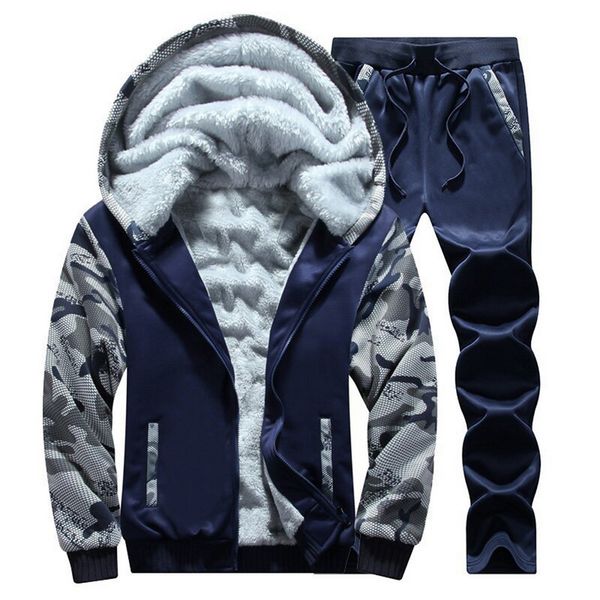 

2019 tracksuit men sport fleece thick hooded brand clothing casual track suit men jacket+pant warm set winter sweatshirt, Gray